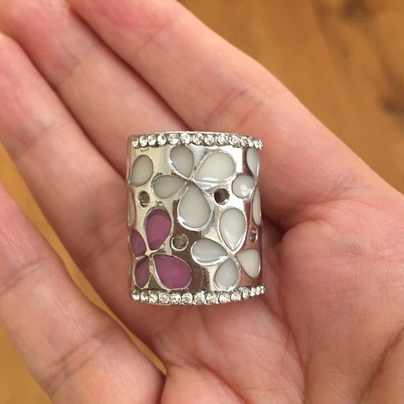 Stainless steel enamel diamanté wide band ring - Picture 5 of 10